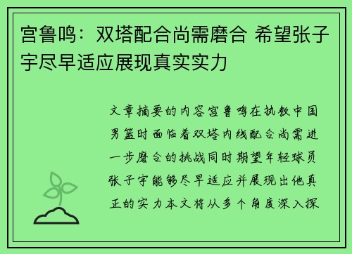 宫鲁鸣：双塔配合尚需磨合 希望张子宇尽早适应展现真实实力